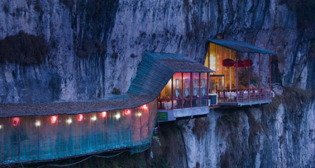 Most Amazing Pictures - Restaurant near Sanyou Cave above the Chang Jiang river, Hubei , China.
